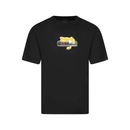 T-shirt en coton noir imprimé avec une coupe droite à col rond