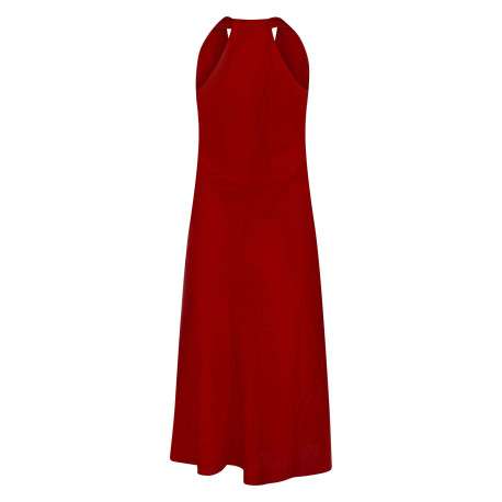 Robe longue sans manches rouge unie avec une coupe droite et un col v - Image 2