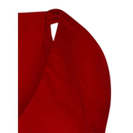 Robe longue sans manches rouge unie avec une coupe droite et un col v - Image 3