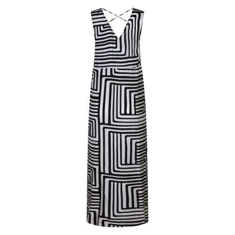 Robe longue noire rayée avec une coupe droite et un col rond - Image 2
