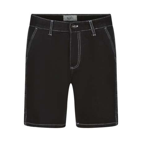 Short 5 poches en coton noir uni avec une coupe droite et des passants