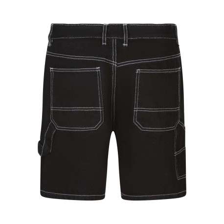 Short 5 poches en coton noir uni avec une coupe droite et des passants - Image 2