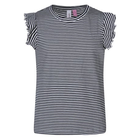 T-shirt en coton noir rayé avec une coupe droite et un col rond