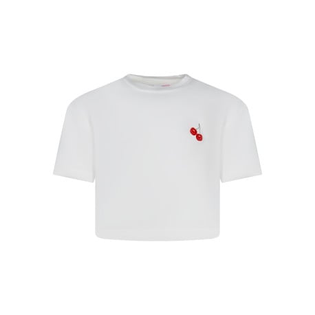 T-shirt blanc avec des imprimés une coupe droite et un col rond
