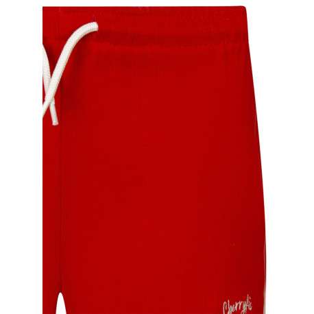 Short jogging en coton rouge uni avec une coupe droite et une taille élastiquée - Image 3