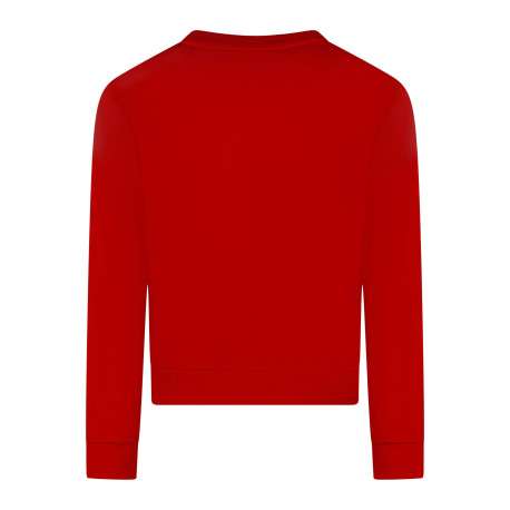 Sweat manches longues en coton rouge uni à coupe droite avec un col rond - Image 2