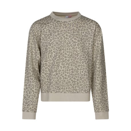 Sweat en coton beige léopard avec une coupe droite et un col rond
