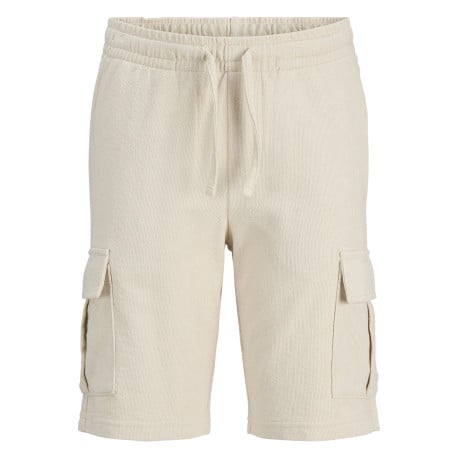 Short cargo en coton écru uni avec une coupe droite et une taille élastiquée