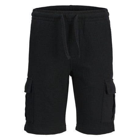 Short cargo en coton noir uni avec une taille élastiquée et une coupe droite