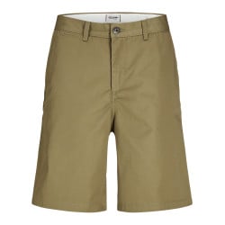 Short chino taupe uni avec un patch d'authenticité et une coupe droite