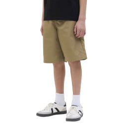Short chino taupe uni avec un patch d'authenticité et une coupe droite