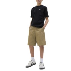 Short chino taupe uni avec un patch d'authenticité et une coupe droite