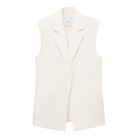 Blazer en lin blanc uni avec une coupe droite et un col v à revers