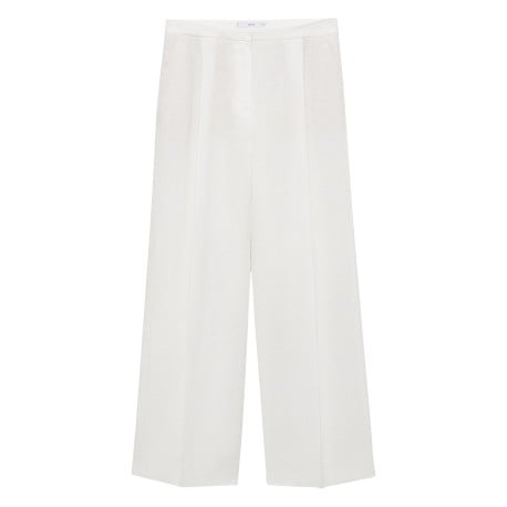 Pantalon chino en lin blanc uni avec une coupe droite et une taille mi-haute