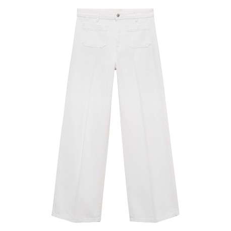 Jean en coton blanc uni à coupe large avec des poches plaquées à l'avant