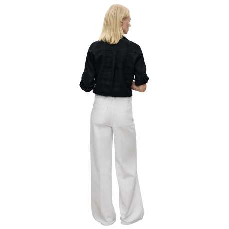 Jean en coton blanc uni à coupe large avec des poches plaquées à l'avant - Image 2