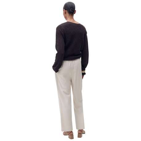 Chino beige clair uni à coupe droite et à taille élastiquée avec un lien - Image 2
