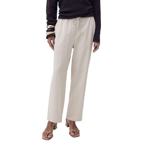 Chino beige clair uni à coupe droite et à taille élastiquée avec un lien - Image 3