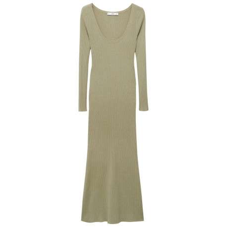 Robe longue kaki claire en maille côtelée à coupe près du corps et à col rond