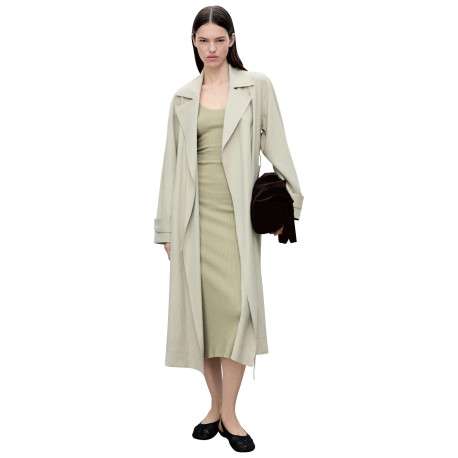 Robe longue kaki claire en maille côtelée à coupe près du corps et à col rond - Image 4