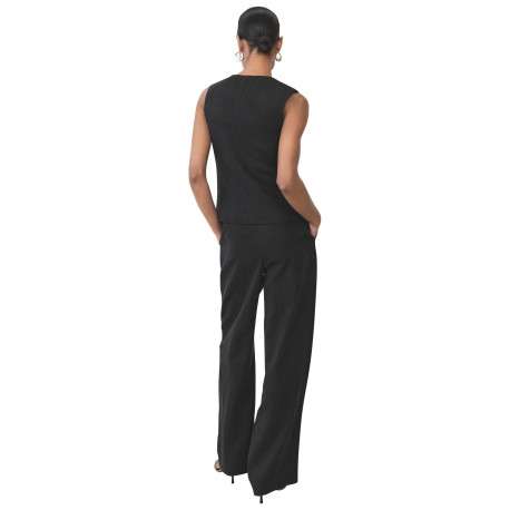 Pantalon chino noir uni à 2 poches avec des passants et une coupe bootcut - Image 2
