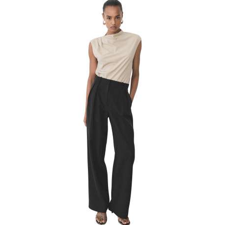 Pantalon chino noir uni à 2 poches avec des passants et une coupe bootcut - Image 4