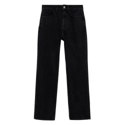 Jean 5 poches en coton noir avec une coupe droite et des passants