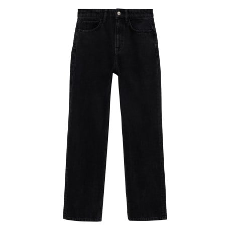 Jean 5 poches en coton noir avec une coupe droite et des passants