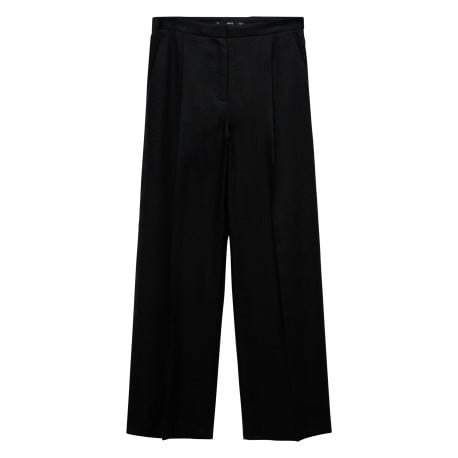 Pantalon chino en lin noir uni avec une coupe droite et des passants