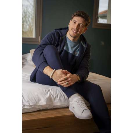 Pantalon de jogging marine en coton coupe slim avec logo brodé et liens de serrage à la taille - Image 4