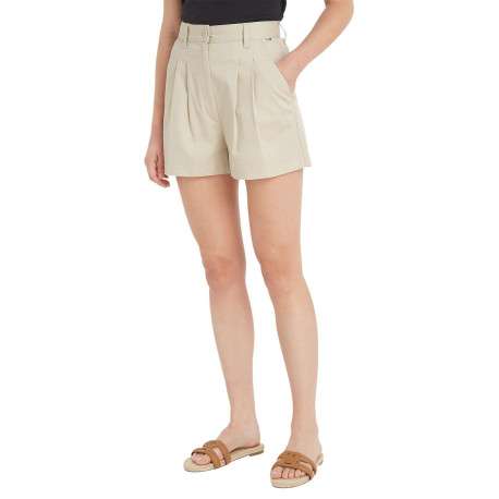 Short Claire en coton beige uni avec une coupe chino et 5 passants - Image 3