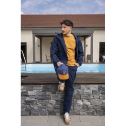 Pantalon cargo en coton marine uni avec un patch d'authenticité