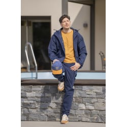 Pantalon cargo en coton marine uni avec un patch d'authenticité