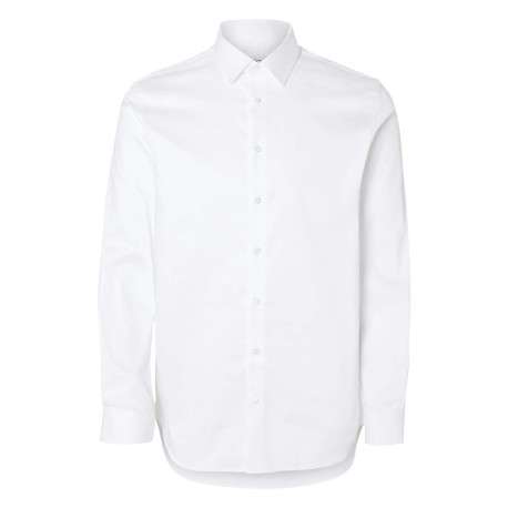 Chemise en coton biologique mélangé blanche unie à coupe droite et col français
