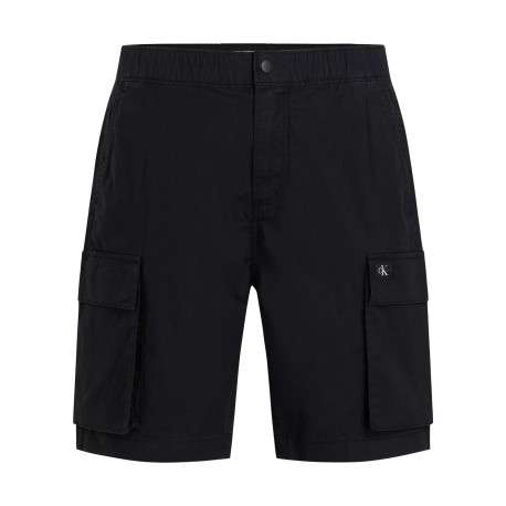 Bermuda cargo en coton noir uni à coupe regular fit avec une taille élastiquée