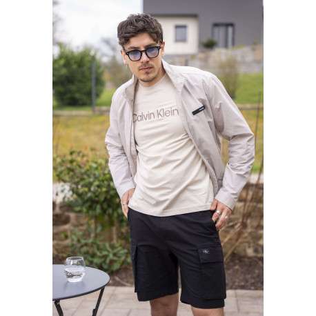 Bermuda cargo en coton noir uni à coupe regular fit avec une taille élastiquée - Image 4