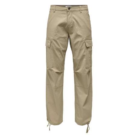 Cargo en coton mélangé beige uni à coupe regular fit avec des lacets sur le bas - Image 2