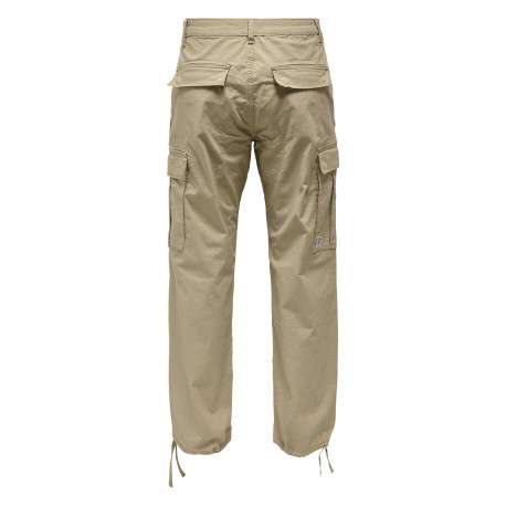 Cargo en coton mélangé beige uni à coupe regular fit avec des lacets sur le bas - Image 3