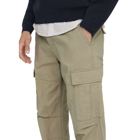 Cargo en coton mélangé beige uni à coupe regular fit avec des lacets sur le bas - Image 4