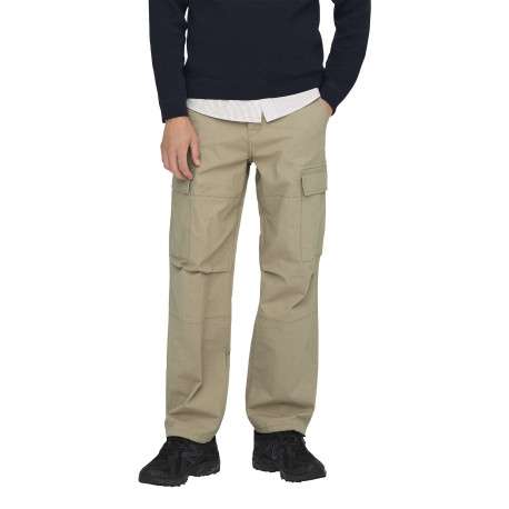 Cargo en coton mélangé beige uni à coupe regular fit avec des lacets sur le bas - Image 5
