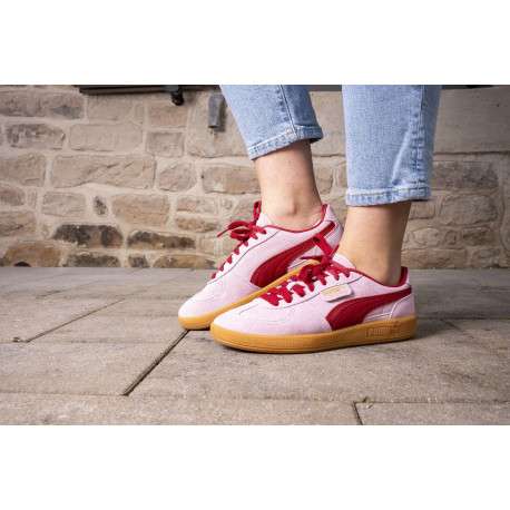 Chino rouge uni bootcut avec taille élastiquée à fronces et poches