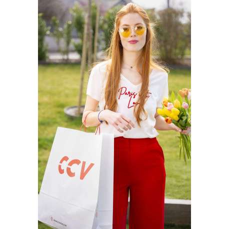 Chino rouge uni bootcut avec taille élastiquée à fronces et poches - Image 5