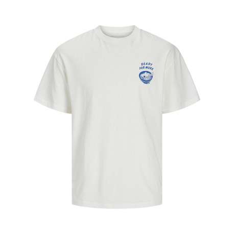 T-shirt en coton blanc imprimé bleu à coupe ample et col rond