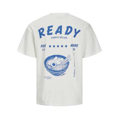 T-shirt en coton blanc imprimé bleu à coupe ample et col rond - Image 2
