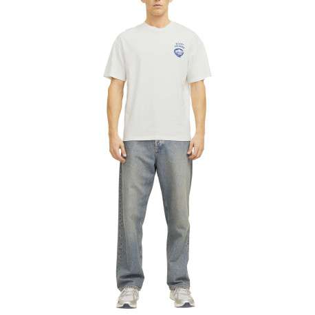 T-shirt en coton blanc imprimé bleu à coupe ample et col rond - Image 3
