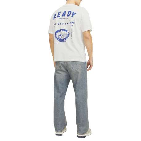 T-shirt en coton blanc imprimé bleu à coupe ample et col rond - Image 4