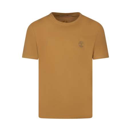 T-shirt en coton camel uni avec une coupe droite et un col rond