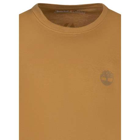 T-shirt en coton camel uni avec une coupe droite et un col rond - Image 3