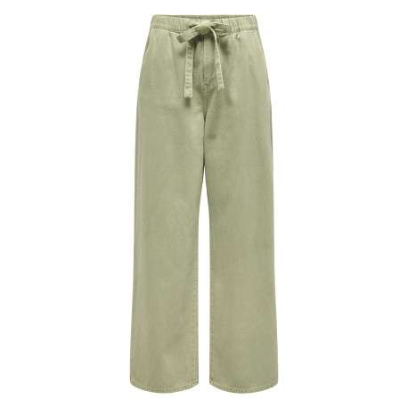 Pantalon en coton kaki uni avec une coupe large et une ceinture à la taille