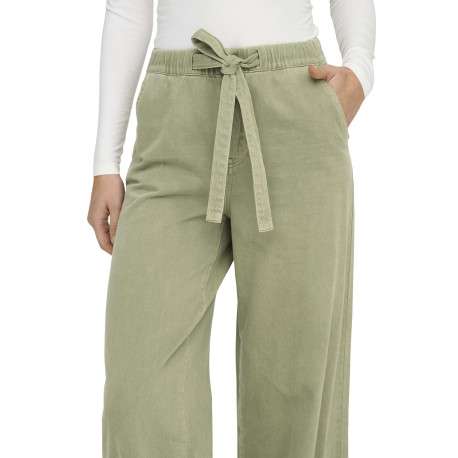 Pantalon en coton kaki uni avec une coupe large et une ceinture à la taille - Image 3
